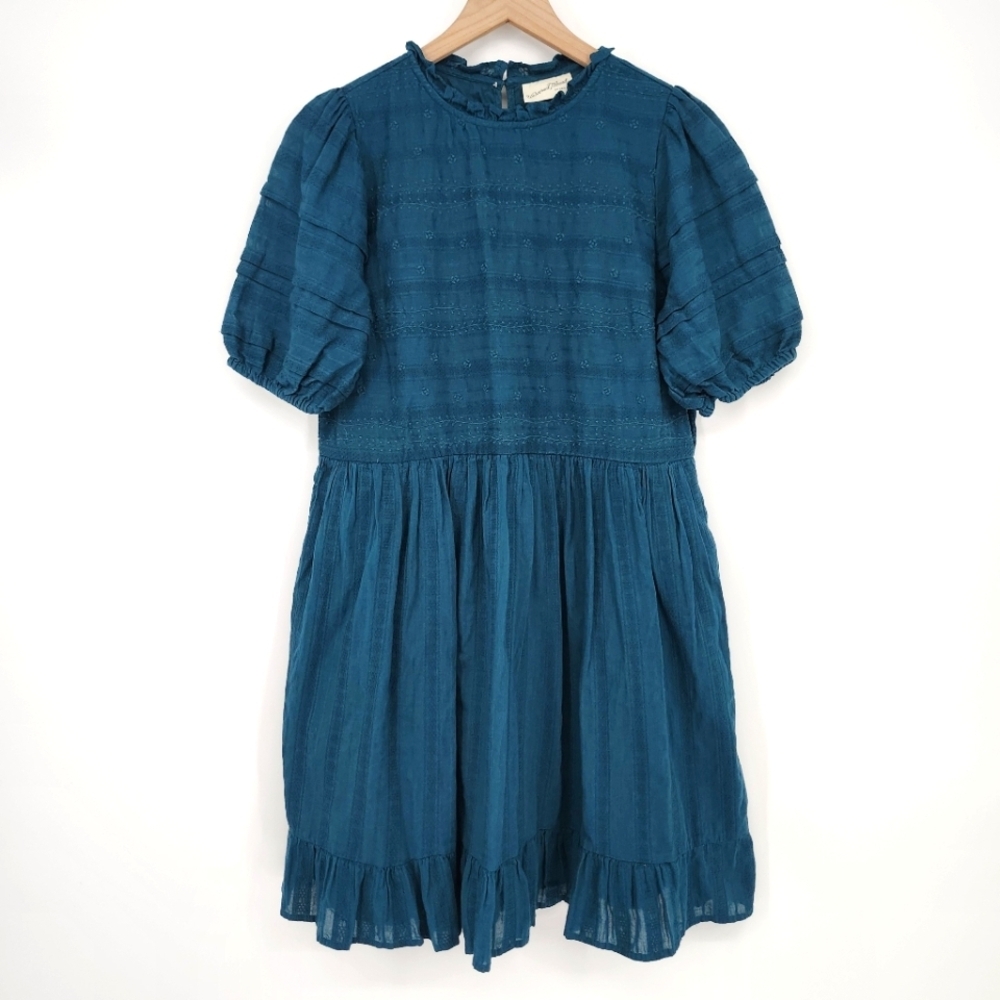 Universal Thread Eyelet Puff Sleeve Dress Size S Teal Romantic Boho Cottage Chic